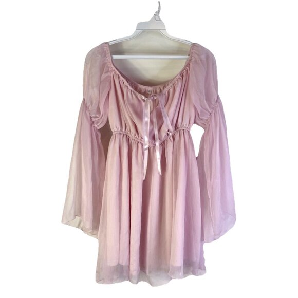 Vintage Tops - Y2K Baby Doll Fairy Angel Sheer Mesh Milk Maid Top Shirt Pink Medium Princess